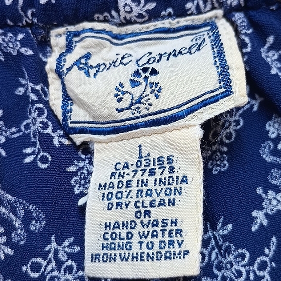 April Cornell Pants Blue&White 100% Rayon Women Waist 30" w/ Elastic Size Large - Picture 3 of 9